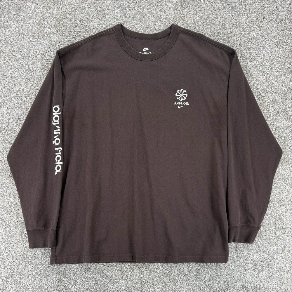 Nike Max90 Playing Field Long Sleeve Tee Mens L Loose Fit Brown Embroidered Logo